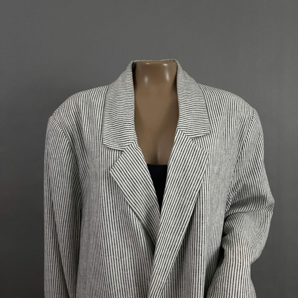 Old Navy Blazer XL Women Gray Pinstripe Double Breasted Linen Blend Business - Picture 5 of 12